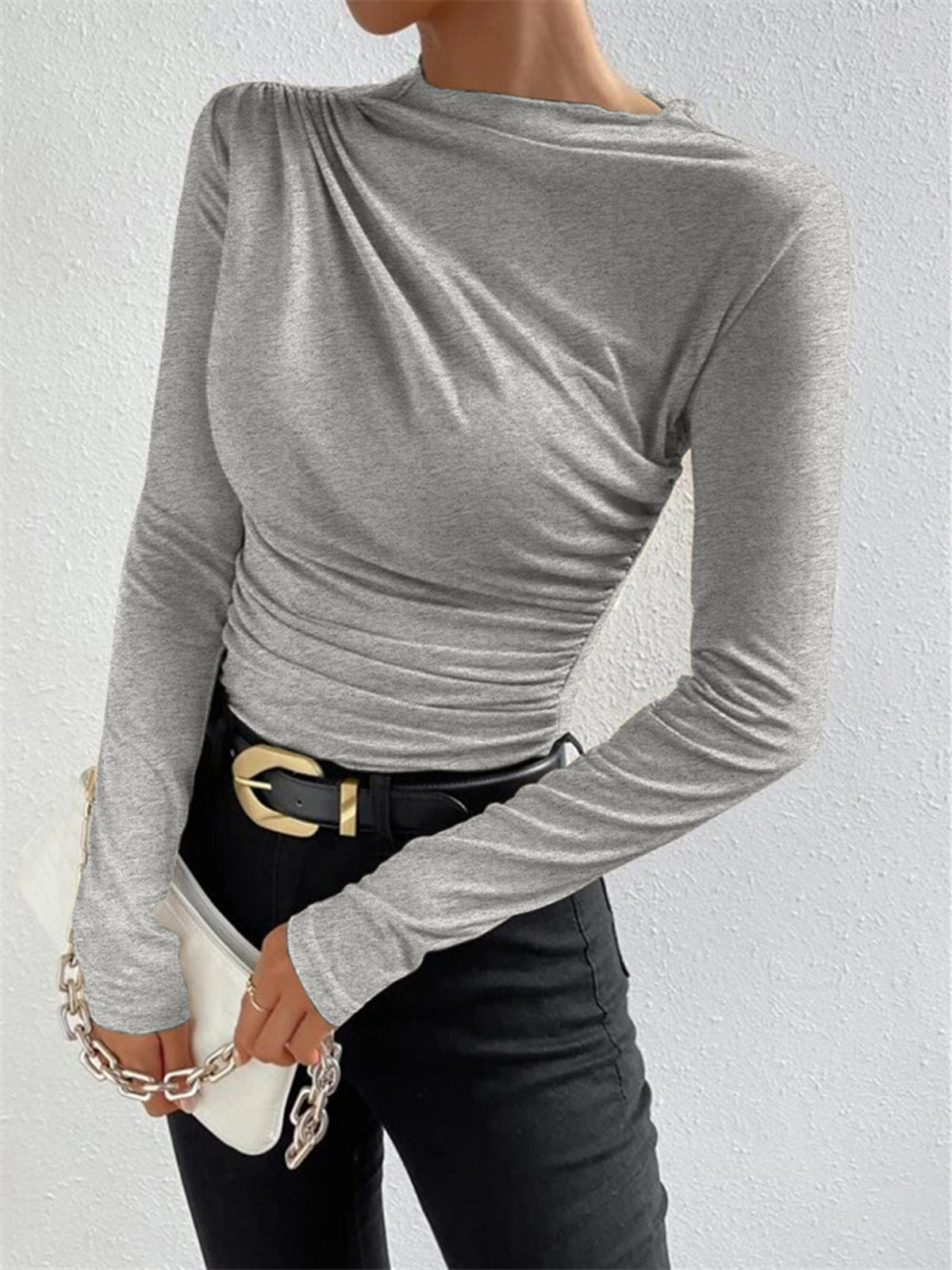 Long Sleeve Top with Ruching Detail