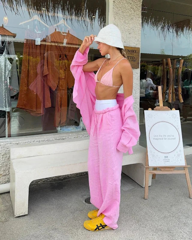 Loose Fit Shirt and Wide Leg Pants Set