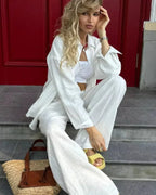 Loose Fit Shirt and Wide Leg Pants Set