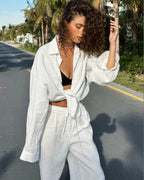 Loose Fit Shirt and Wide Leg Pants Set