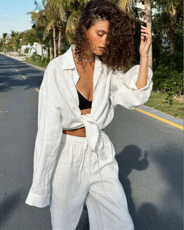 Loose Fit Shirt and Wide Leg Pants Set