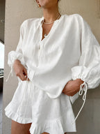 Loose Shirt and Ruffle Shorts Co-ord Set