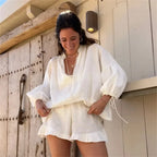 Loose Shirt and Ruffle Shorts Co-ord Set