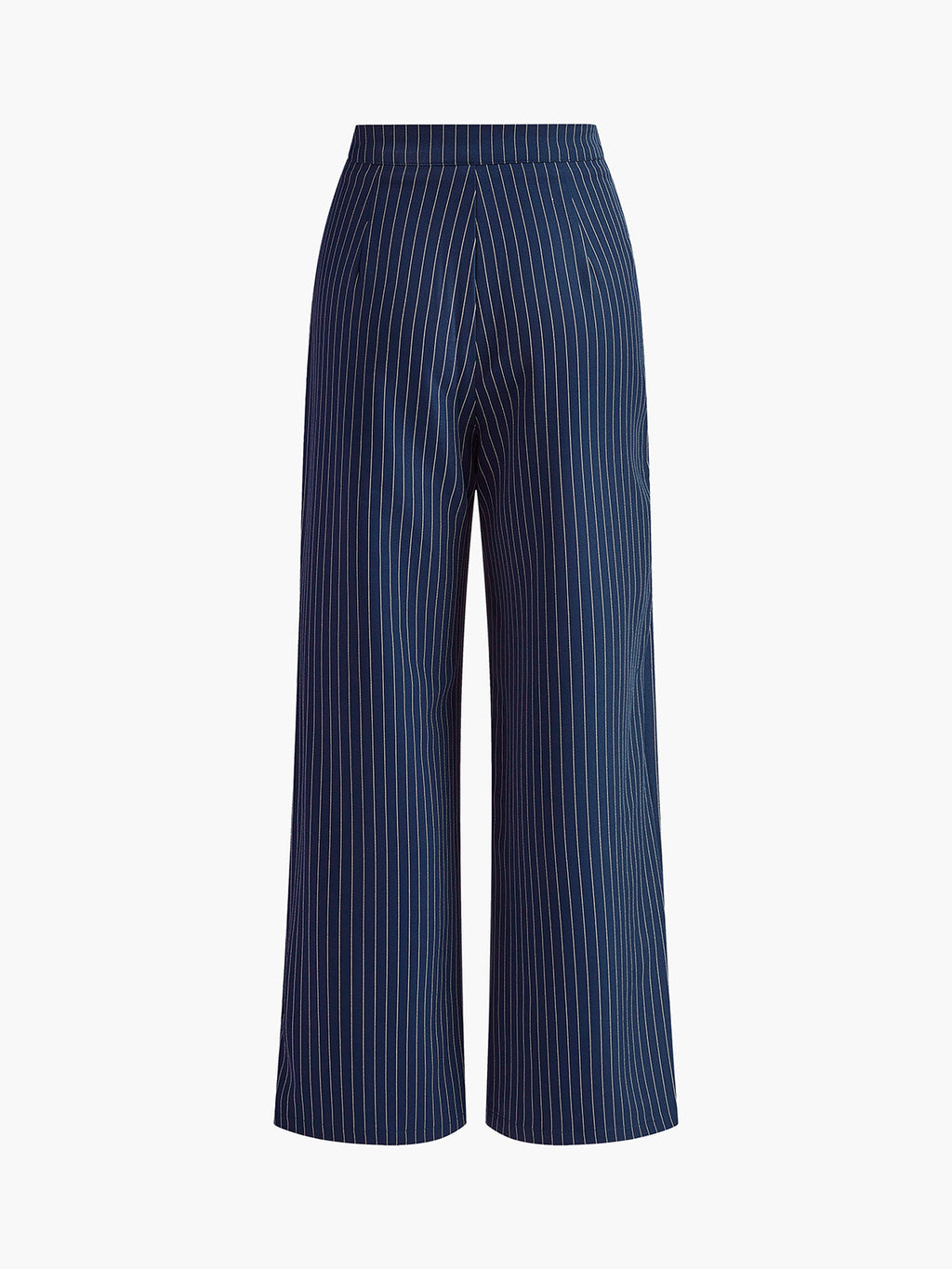 Navy Blue Pinstripe Pleated Wide Leg Trousers