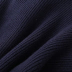 Navy Ribbed Knit Cardigan with Denim Trim