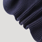 Navy Ribbed Knit Cardigan with Denim Trim