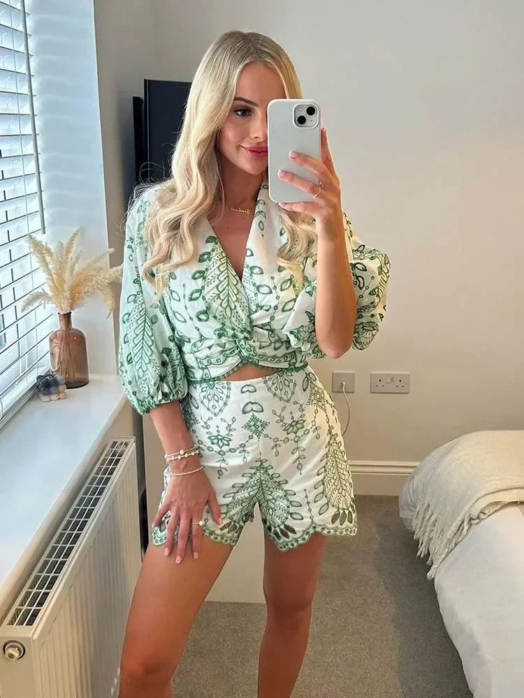 Needlework Embroidered Shorts Co-ord Set