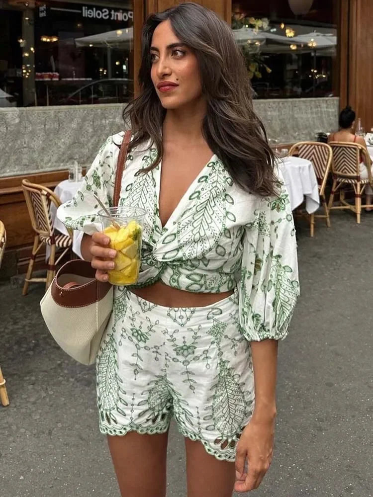 Needlework Embroidered Shorts Co-ord Set
