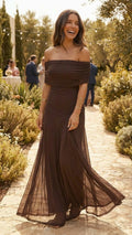 Off-Shoulder Sheer Overlay Maxi Dress