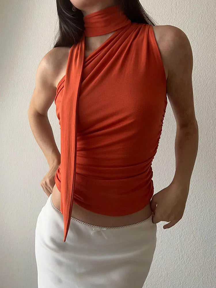 Off-Shoulder Wrapped Neck Bandage Crop Top