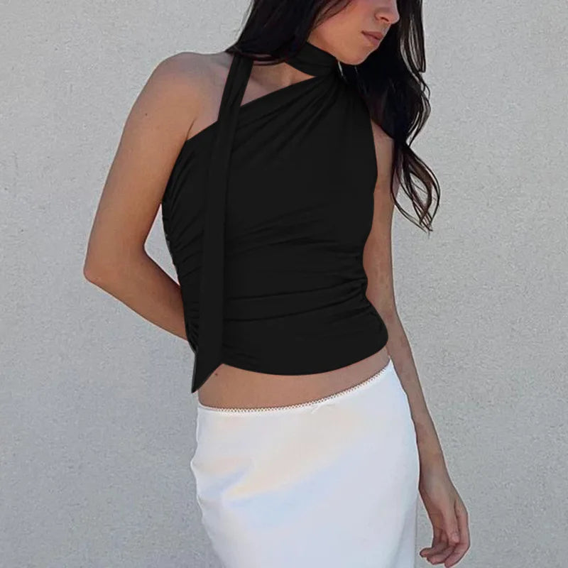 Off-Shoulder Wrapped Neck Bandage Crop Top