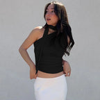 Off-Shoulder Wrapped Neck Bandage Crop Top