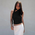Off-Shoulder Wrapped Neck Bandage Crop Top