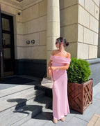 One Shoulder Knit Top and Slit Maxi Skirt Co-ord Set