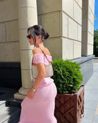 One Shoulder Knit Top and Slit Maxi Skirt Co-ord Set
