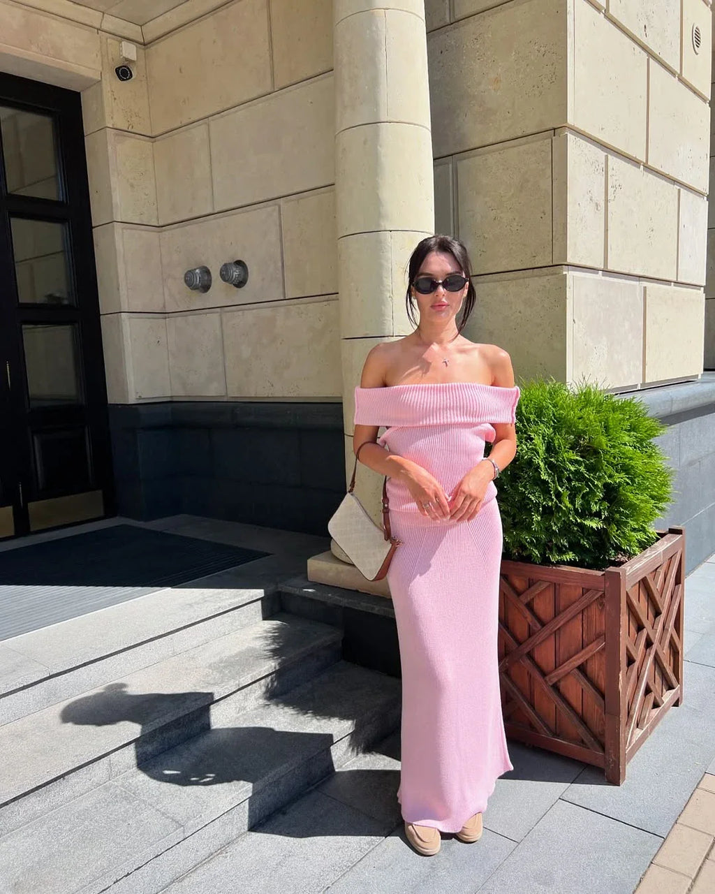 One Shoulder Knit Top and Slit Maxi Skirt Co-ord Set