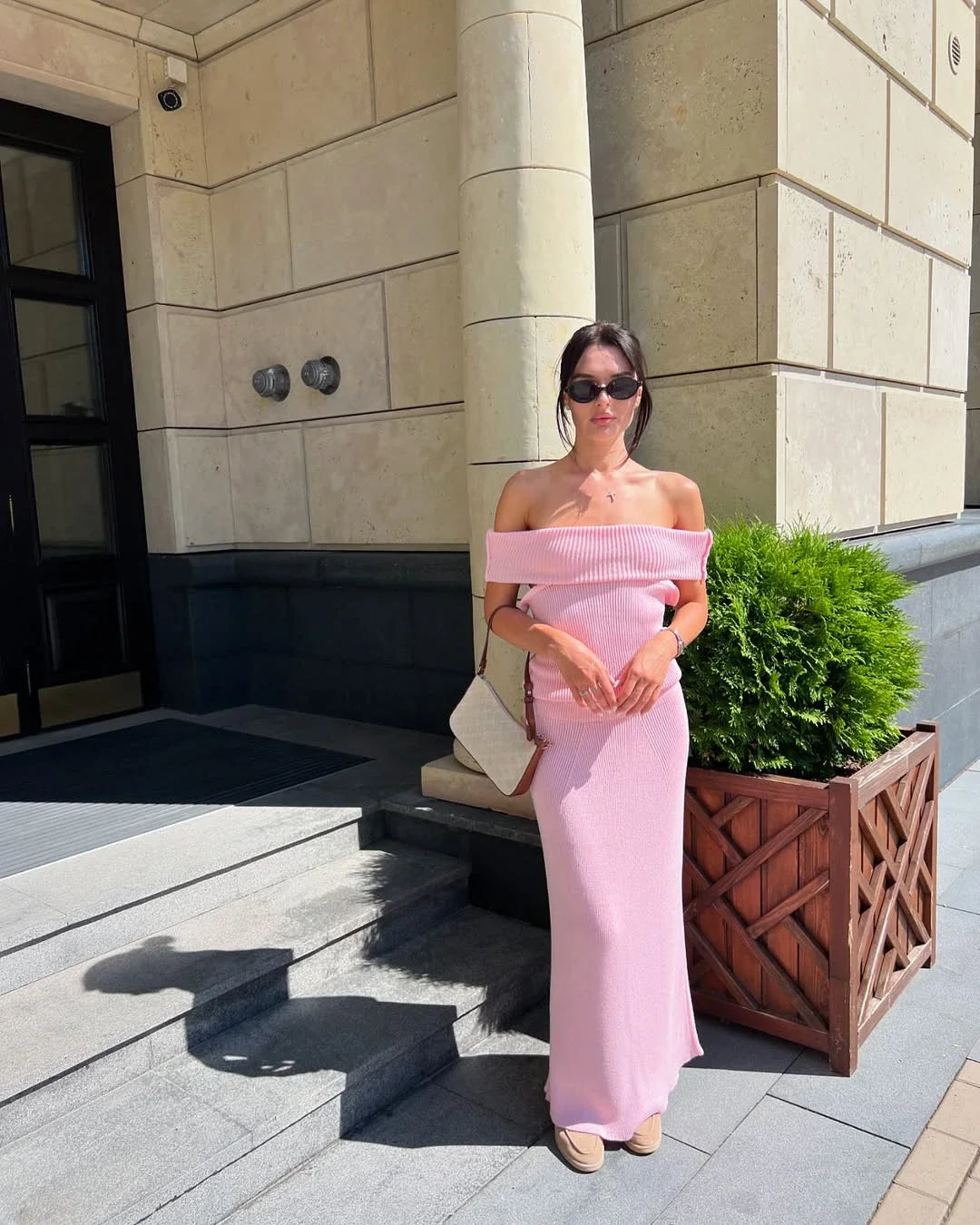 One Shoulder Knit Top and Slit Maxi Skirt Co-ord Set
