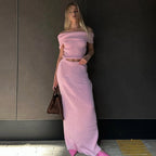 One Shoulder Knit Top and Slit Maxi Skirt Co-ord Set