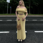 One Shoulder Knit Top and Slit Maxi Skirt Co-ord Set