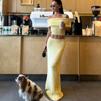 One Shoulder Knit Top and Slit Maxi Skirt Co-ord Set