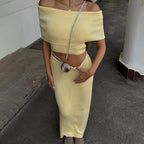 One Shoulder Knit Top and Slit Maxi Skirt Co-ord Set