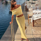 One Shoulder Knit Top and Slit Maxi Skirt Co-ord Set
