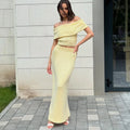 One Shoulder Knit Top and Slit Maxi Skirt Co-ord Set