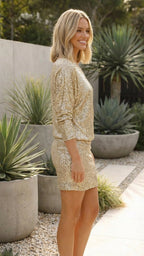 One Shoulder Long Sleeve Sequin Party Dress
