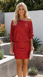 One Shoulder Long Sleeve Sequin Party Dress