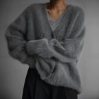 Oversized Deep V-Neck Soft Knit Cardigan