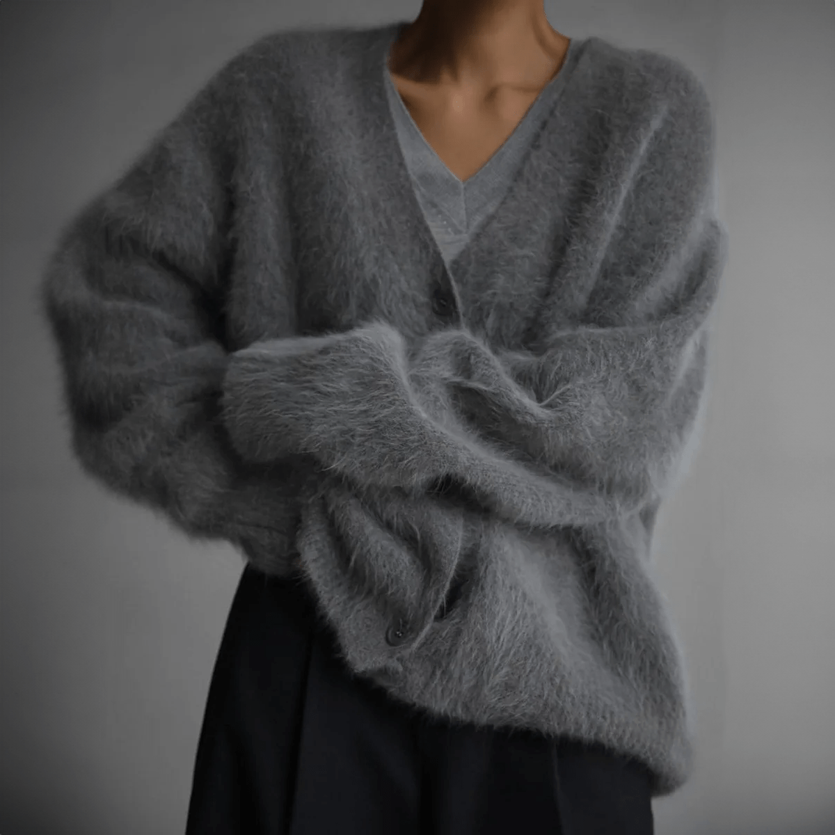 Oversized Deep V-Neck Soft Knit Cardigan