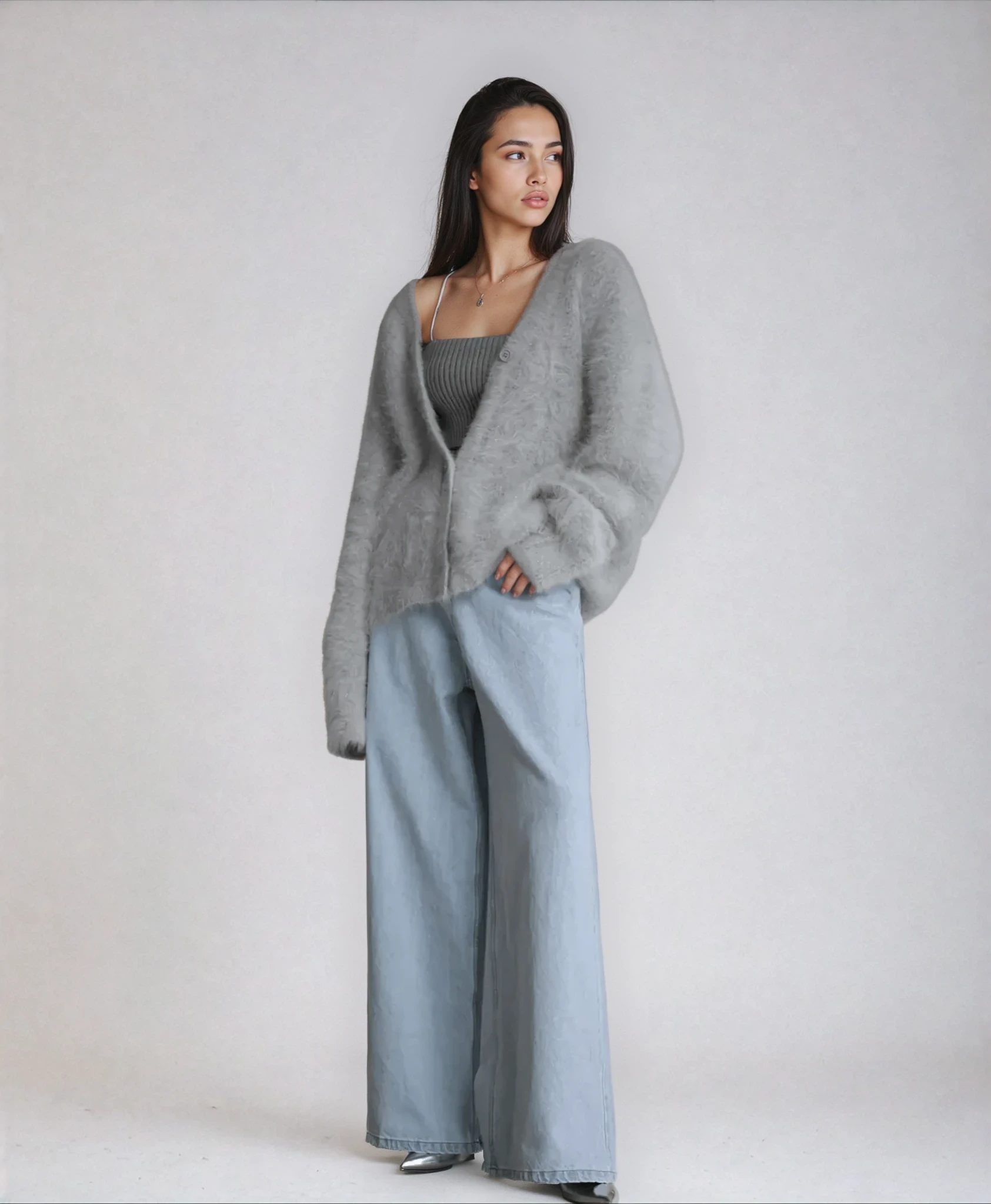 Oversized Deep V-Neck Soft Knit Cardigan