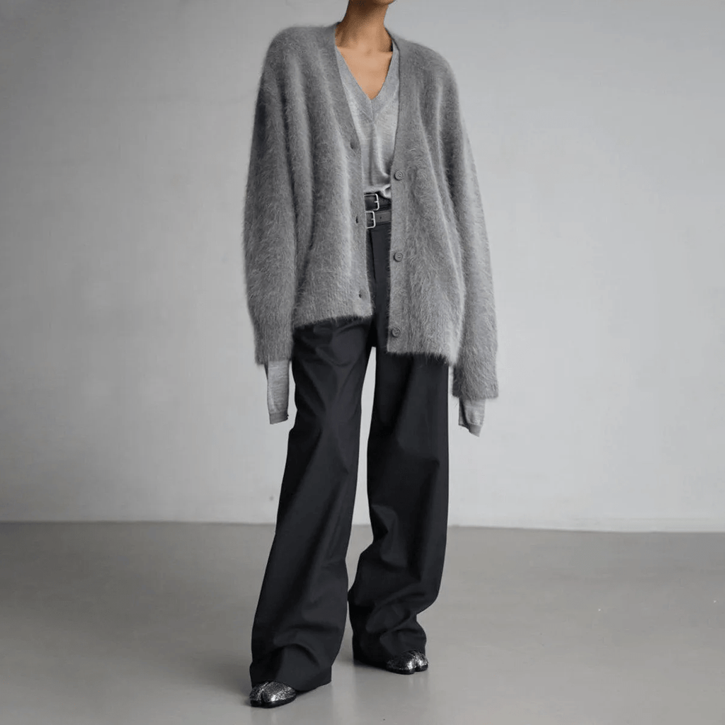 Oversized Deep V-Neck Soft Knit Cardigan