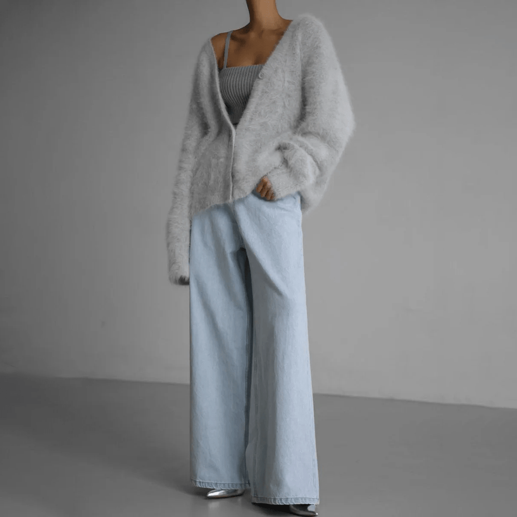 Oversized Deep V-Neck Soft Knit Cardigan