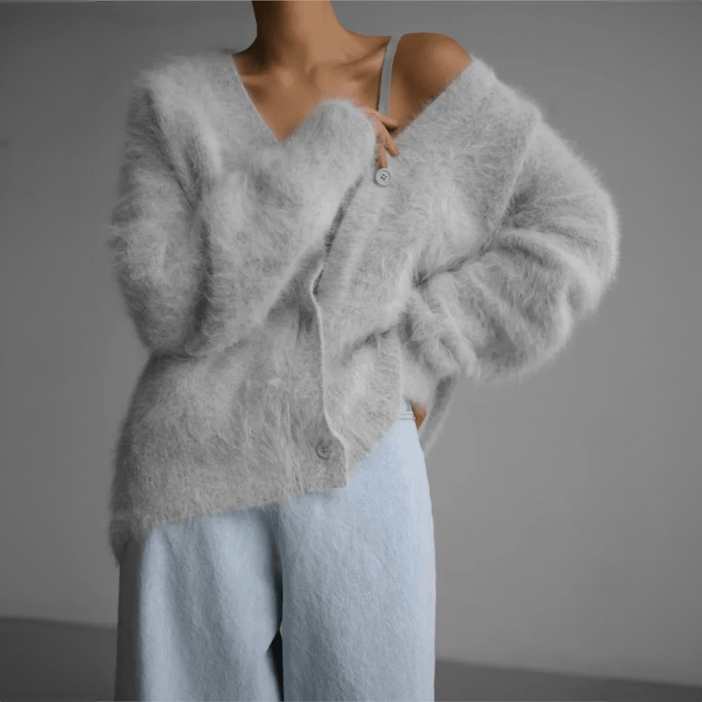 Oversized Deep V-Neck Soft Knit Cardigan