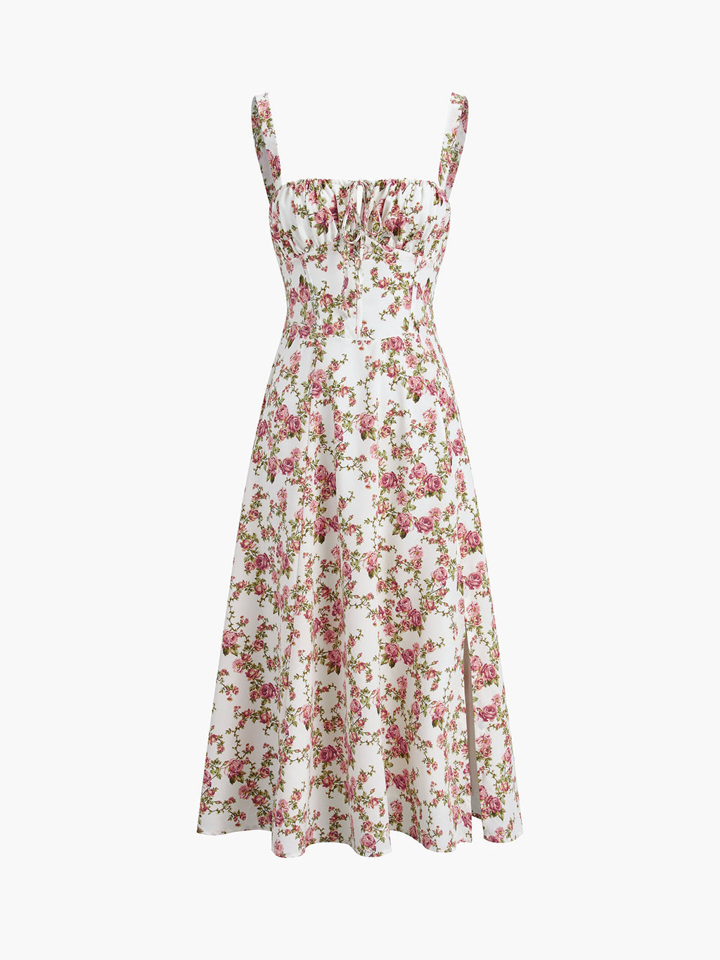 Pink Floral Print Sleeveless Woven Midi Dress