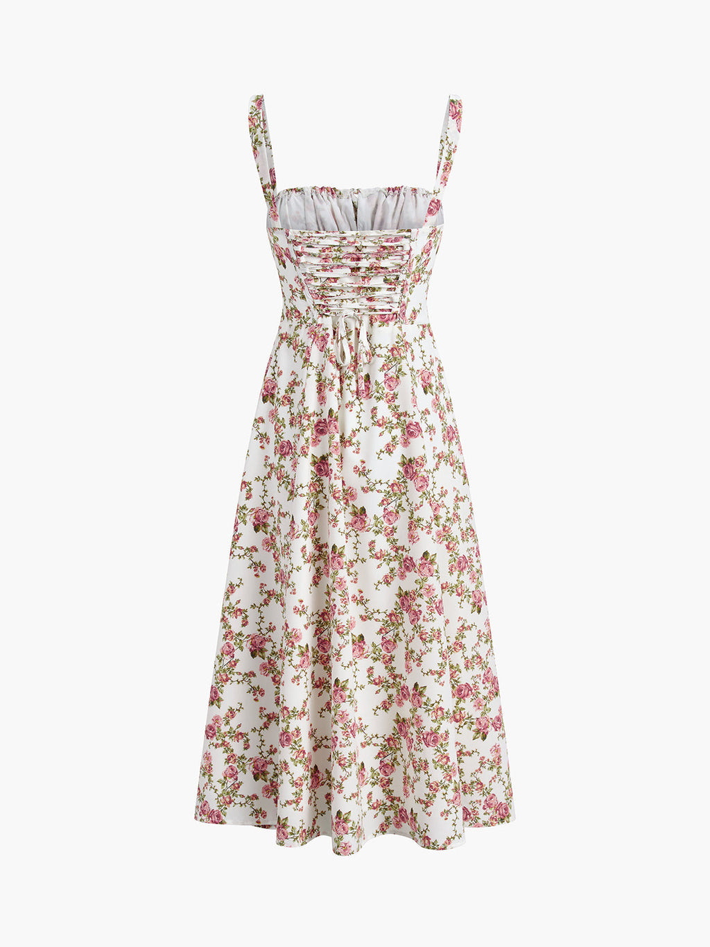 Pink Floral Print Sleeveless Woven Midi Dress