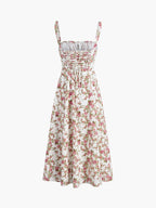 Pink Floral Print Sleeveless Woven Midi Dress