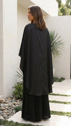 Pleated Maxi Dress with Cape Sleeves