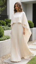 Pleated Maxi Dress with Cape Sleeves