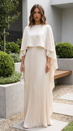 Pleated Maxi Dress with Cape Sleeves