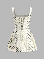 Polka Dot Square Neck Mini Dress with Lace Up Back