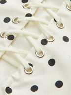 Polka Dot Square Neck Mini Dress with Lace Up Back