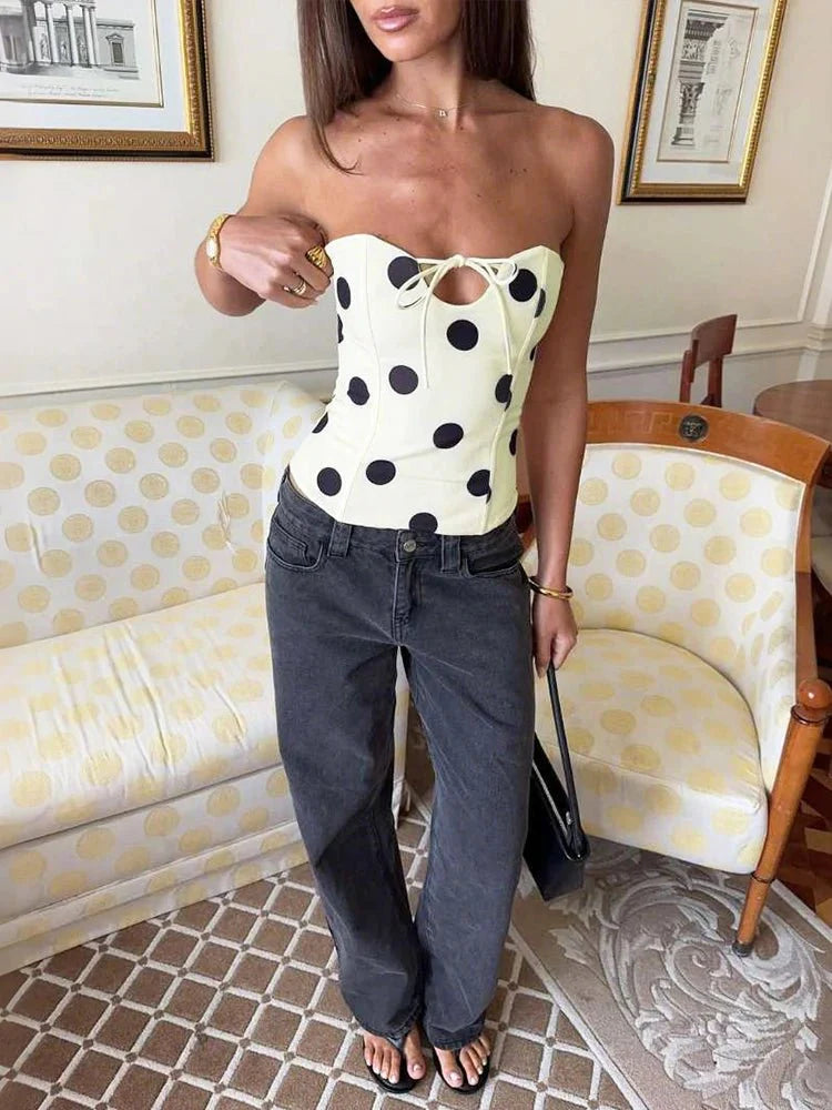 Polka Dot Strapless Top