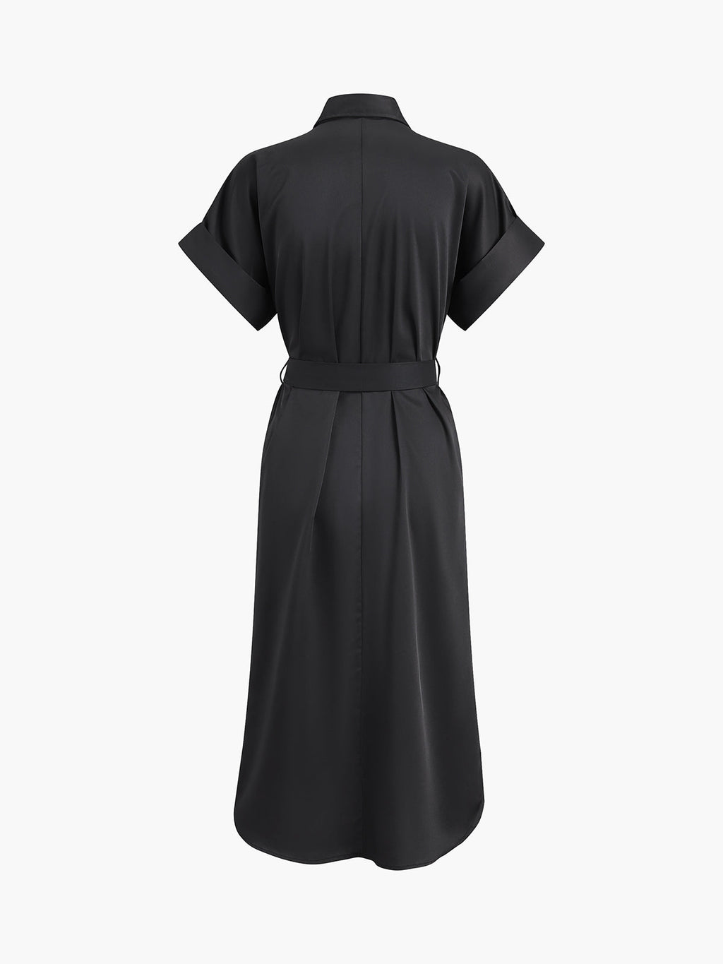 Polo Collar Midi Dress with Tie Waist and Pockets