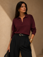 Polo Neck Knit Pullover Sweater