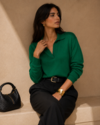 Polo Neck Knit Pullover Sweater