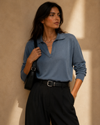 Polo Neck Knit Pullover Sweater