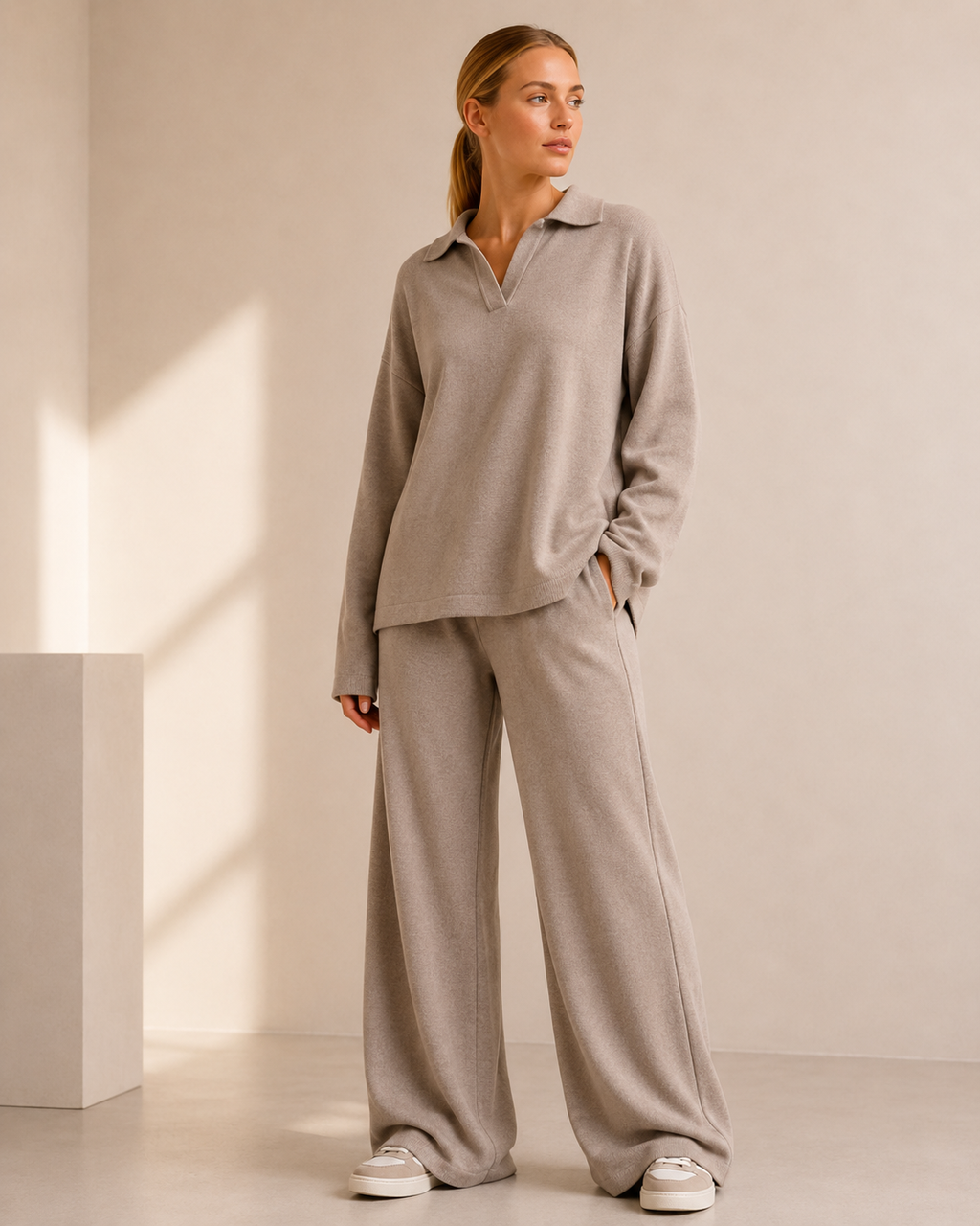 Knit Sweater and Wide Leg Pants Two Piece Co-ord Set