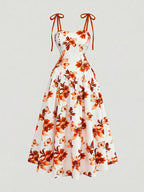 Red Floral V-Neck Ruffle Maxi Dress